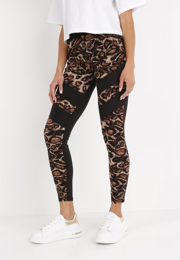 Born2be - Ciemnobeżowe Legginsy Canothoe. Kolor: beżowy. Materiał: guma. Długość: długie. Wzór: motyw zwierzęcy, aplikacja, nadruk