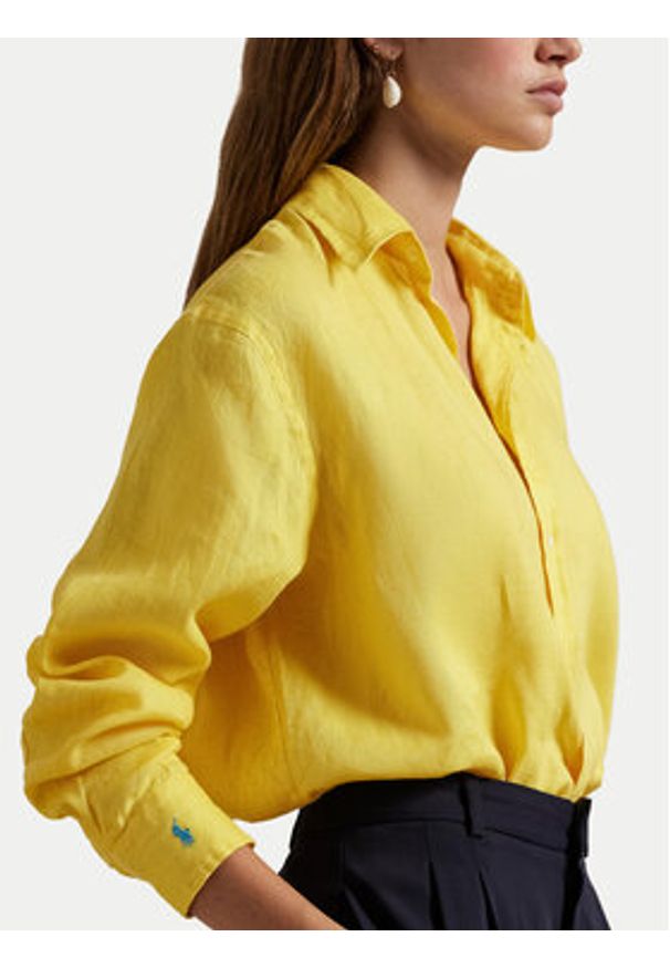 Polo Ralph Lauren Koszula 211970730 Żółty Classic Fit. Typ kołnierza: polo. Kolor: żółty. Materiał: len
