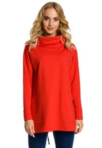 MOE - Czerwona Bluza z Nakładanymi Kieszeniami. Kolor: czerwony. Materiał: elastan, bawełna