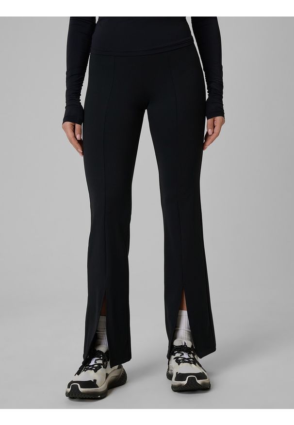 4f - 4F Spodnie treningowe z rozszerzanymi nogawkami damskie - czarne L. Stan: podwyższony. Kolor: czarny. Materiał: skóra. Długość: długie. Sport: fitness