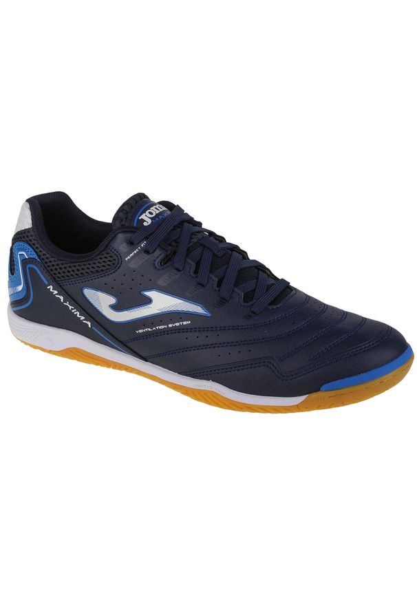 Buty piłkarskie halowe męskie Joma Maxima 2303. Kolor: biały, wielokolorowy, niebieski. Materiał: guma, materiał, tkanina, syntetyk. Sport: piłka nożna