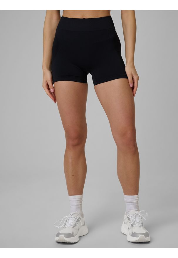 4f - 4F Legginsy krótkie treningowe bezszwowe damskie - czarne XS/S. Stan: podwyższony. Kolor: czarny. Materiał: skóra. Długość: krótkie. Sport: fitness