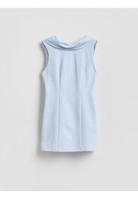 Reserved - Sukienka mini z wiązaniem - jasnoniebieski. Kolor: niebieski. Materiał: bawełna, tkanina. Typ sukienki: proste. Długość: mini