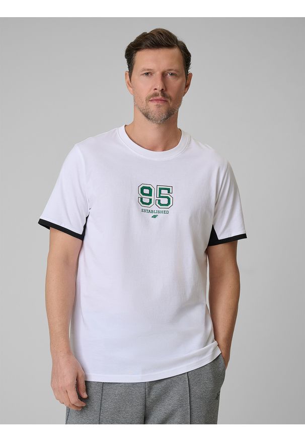 4f - 4F T-shirt regular z nadrukiem męski - biały 3XL. Okazja: na co dzień. Kolor: biały. Materiał: dzianina, bawełna, materiał. Wzór: nadruk. Styl: casual