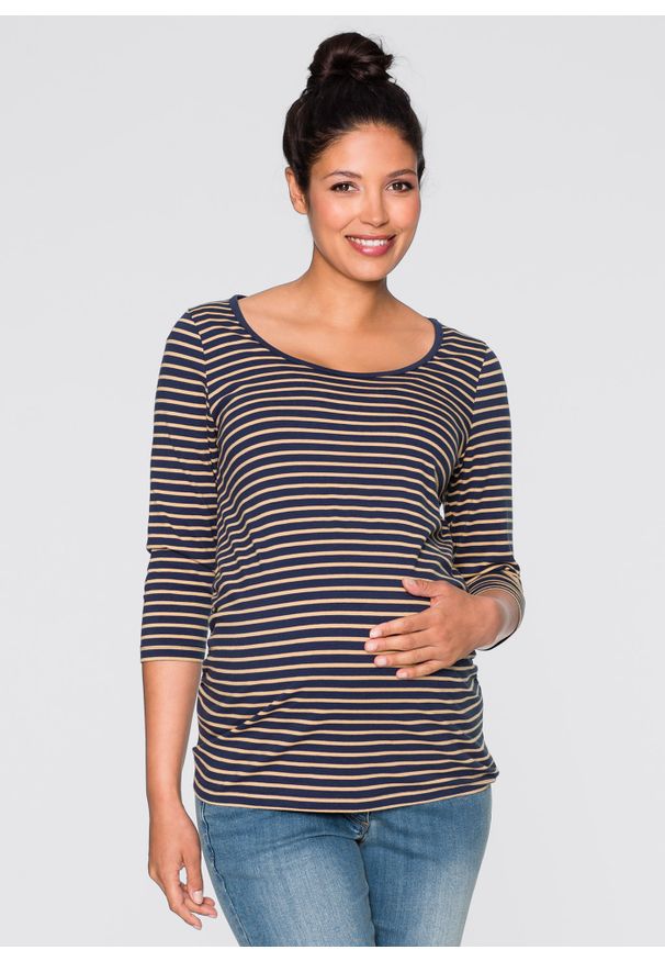 bonprix - Shirt ciążowy z nadrukiem (2 szt.), bawełna organiczna. Kolekcja: moda ciążowa. Kolor: niebieski. Materiał: bawełna. Wzór: nadruk