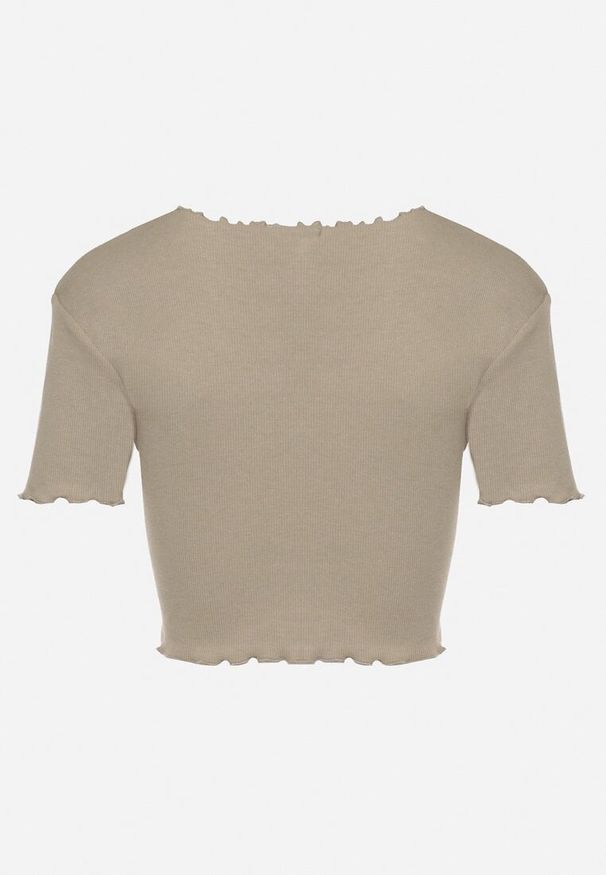 Born2be - Ciemnozielony Prążkowany T-shirt z Bawełną Adlesa. Okazja: na co dzień. Kolor: zielony. Materiał: bawełna, prążkowany. Styl: casual