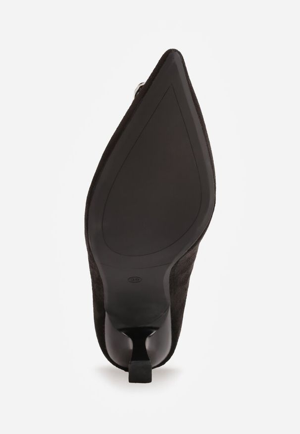 Renee - Czarne Szpilki Ozdobione Klamrą z Cyrkoniami Lalabria. Zapięcie: klamry. Kolor: czarny. Materiał: jedwab. Wzór: aplikacja. Obcas: na szpilce. Styl: elegancki, wizytowy. Wysokość obcasa: średni