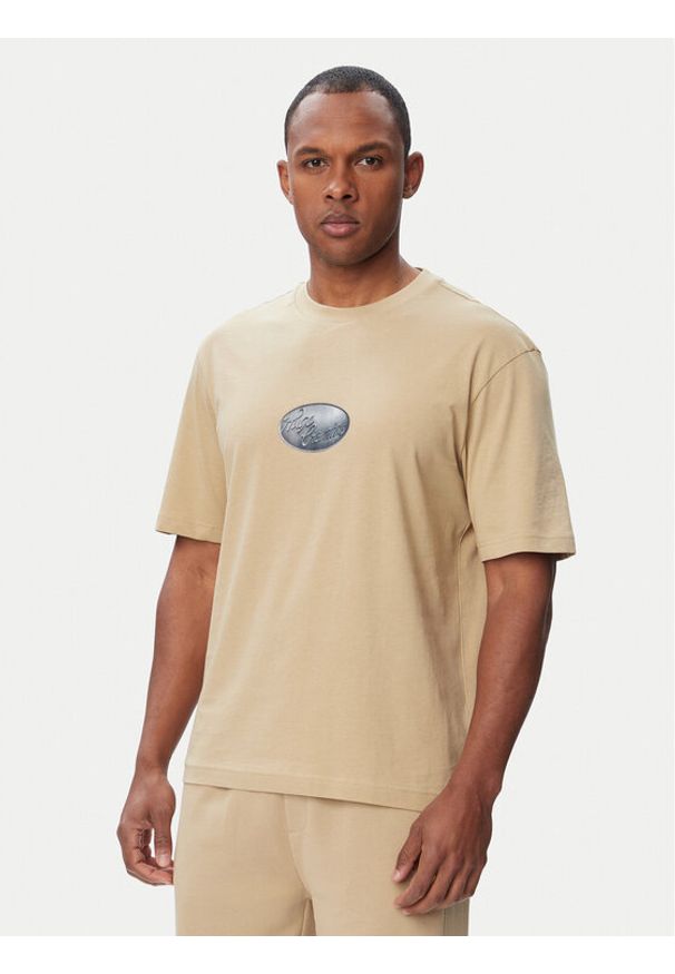 Hugo - HUGO T-Shirt Nadero 50566032 Beżowy Regular Fit. Kolor: beżowy. Materiał: bawełna
