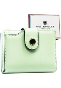 Zielony portfel damski ze skóry ekologicznej zamykany na suwak i zatrzask PTN 012-JK6 Peterson. Kolor: zielony. Materiał: skóra ekologiczna #1