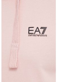 EA7 Emporio Armani bluza bawełniana męska kolor różowy z kapturem gładka. Okazja: na co dzień. Typ kołnierza: kaptur. Kolor: różowy. Materiał: bawełna. Wzór: gładki. Styl: casual #2