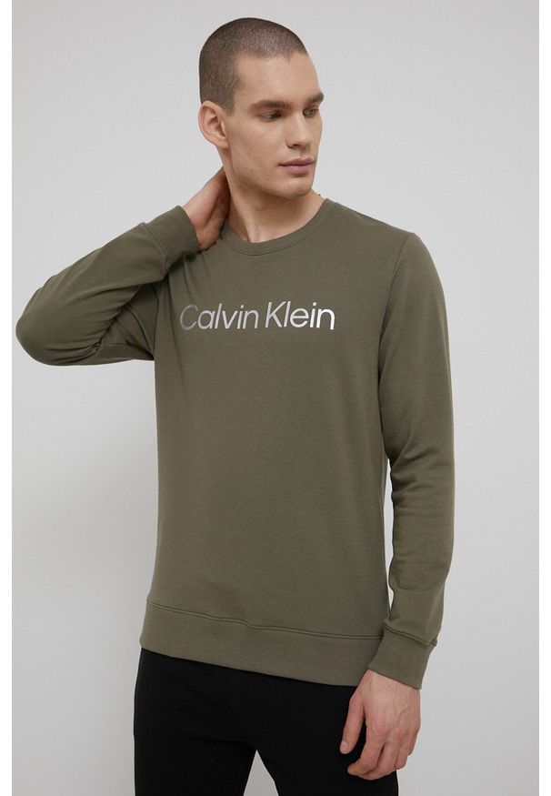 Calvin Klein Underwear bluza męska kolor zielony z nadrukiem. Okazja: na co dzień. Kolor: zielony. Materiał: poliester, tkanina. Wzór: nadruk. Styl: casual
