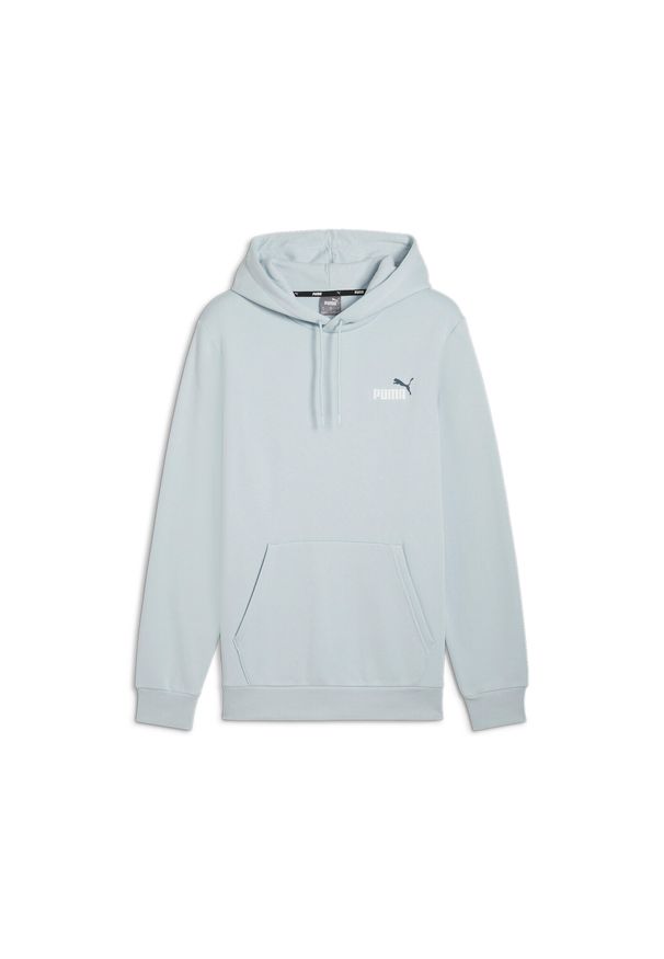 Puma - Męska bluza z kapturem i małym dwukolorowym logo Essentials+ PUMA. Typ kołnierza: kaptur. Kolor: niebieski. Sport: fitness