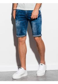 Ombre Clothing - Krótkie spodenki męskie jeansowe - niebieskie W057 - L. Kolor: niebieski. Materiał: jeans. Długość: krótkie #4