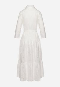 Born2be - Biała Bawełniana Sukienka Ażurowa o Koszulowym Kroju Elowetia. Okazja: na imprezę. Kolor: biały. Materiał: bawełna. Długość rękawa: długi rękaw. Wzór: ażurowy. Typ sukienki: koszulowe. Styl: boho, elegancki #7