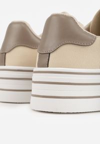 Born2be - Beżowe Klasyczne Trampki na Grubej Podeszwie Araenes. Kolor: beżowy. Materiał: jeans. Szerokość cholewki: normalna. Wzór: gładki. Styl: klasyczny #7