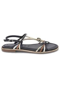 Granatowe Sandały Tamaris Eleganckie Płaskie Buty. Okazja: na co dzień, na spacer. Zapięcie: pasek. Kolor: niebieski. Materiał: skóra. Wzór: paski. Sezon: lato. Styl: elegancki #8