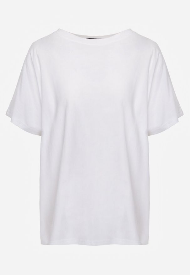 Born2be - Biały T-shirt Bawełniany Klasyczny o Fasonie Oversize z Dłuższym Tyłem Nemedora. Okazja: na co dzień. Kolor: biały. Materiał: bawełna. Długość: długie. Styl: klasyczny