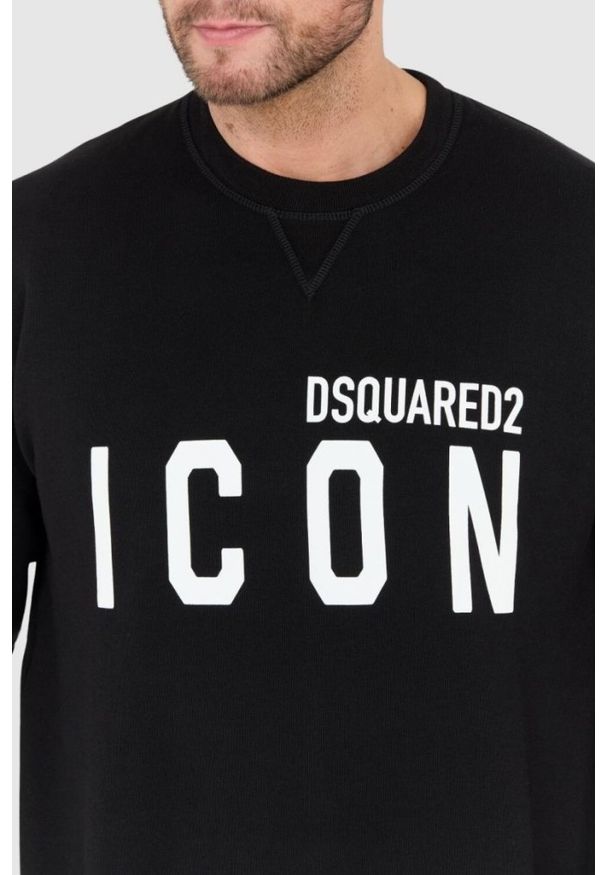DSQUARED2 Czarna bluza męska z dużym białym logo icon, Rozmiar S. Kolor: czarny