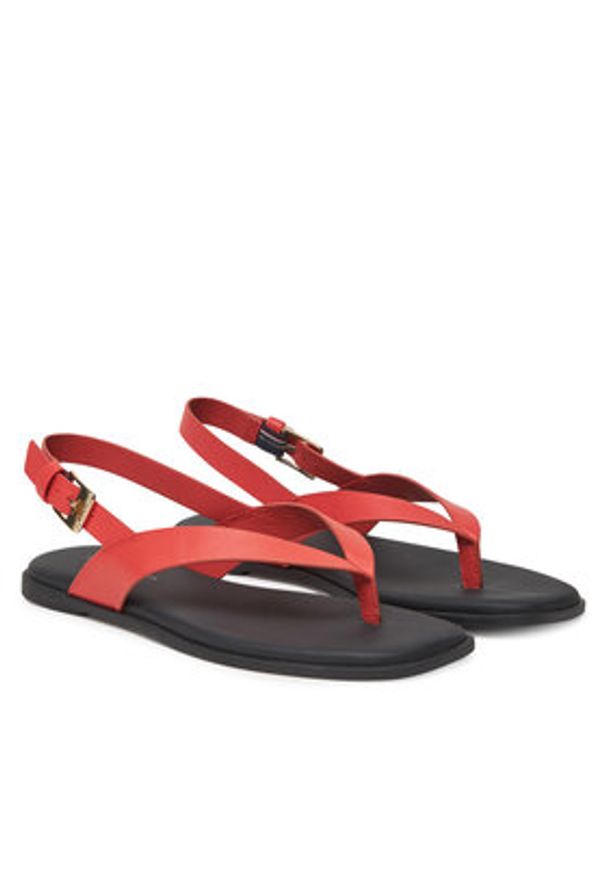 TOMMY HILFIGER - Tommy Hilfiger Sandały Color Block Thong Flat Sandal FW0FW08883 Pomarańczowy. Kolor: pomarańczowy. Materiał: skóra