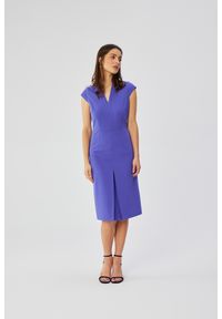 Stylove - Elegancka sukienka ołówkowa midi fioletowa. Okazja: do pracy, na spotkanie biznesowe. Kolor: fioletowy. Typ sukienki: ołówkowe. Styl: elegancki. Długość: midi #3
