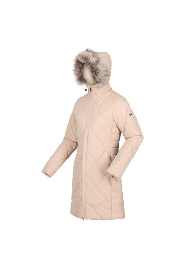 Regatta - Płaszcz turystyczny zimowy damski Fritha II pikowany. Kolor: beżowy. Materiał: puch. Sezon: zima. Sport: turystyka piesza