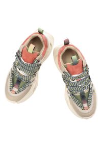 Sneakersy damskie S.Barski, na masywnej amortyzowanej podeszwie z dynamicznym zestawieniem kolorów i szerokimi ozdobnymi sznurówkami, beżowe, CR61-31. Kolor: beżowy #8