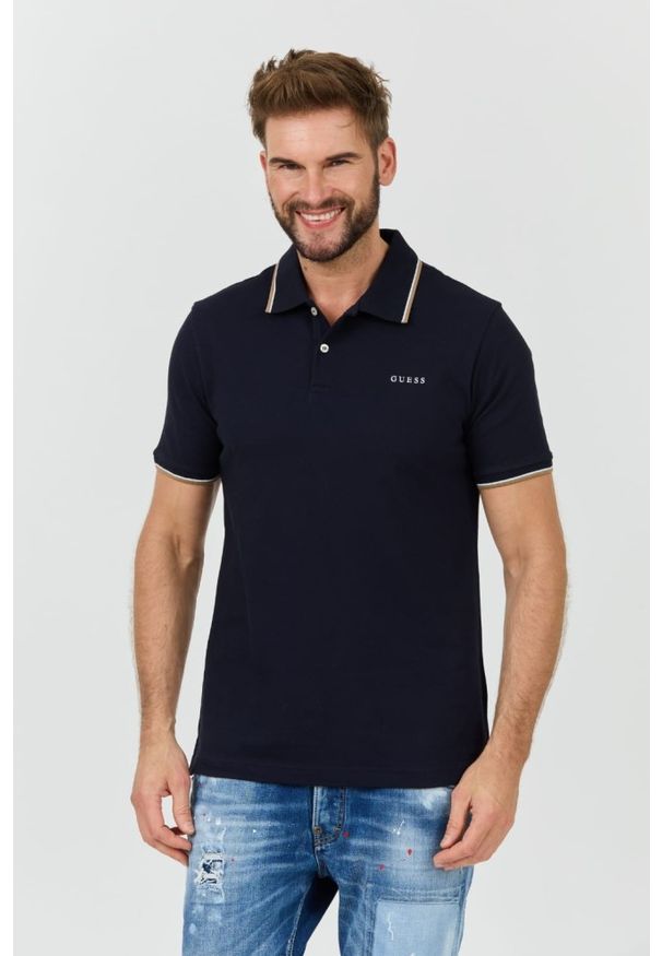 Guess - GUESS Granatowe męskie polo Lyle, Rozmiar XXL. Typ kołnierza: polo. Kolor: niebieski
