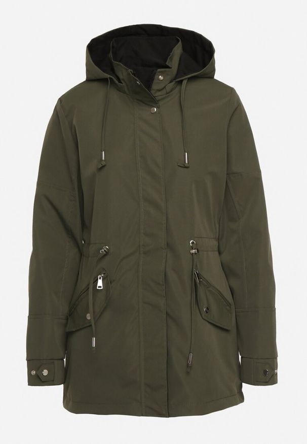 Born2be - Ciemnozielona Kurtka Parka Dwustronna Ozdobiona Guzikami przy Rękawach Mivanea. Kolor: zielony. Materiał: jeans. Długość rękawa: długi rękaw. Długość: długie. Wzór: aplikacja. Sezon: zima, jesień. Styl: klasyczny, elegancki