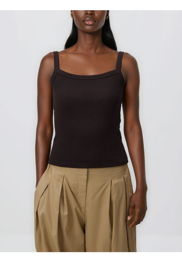 Reserved - Top z bawełną - ciemnobrązowy. Kolor: brązowy. Materiał: bawełna