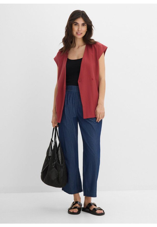 bonprix - Jeansy wide leg, wysoki stan, krótsza nogawka. Stan: podwyższony. Kolor: niebieski. Długość: krótkie