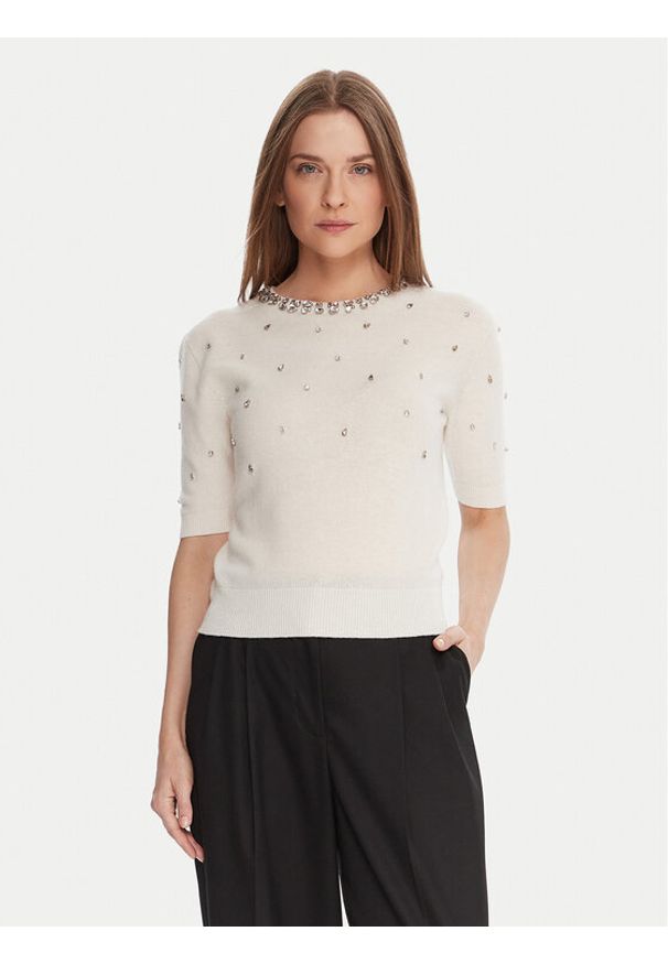KAOS Sweter RI1KT021 Écru Regular Fit. Materiał: wełna