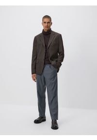 Reserved - Marynarka slim fit z wiskozą - ciemnobrązowy. Kolor: brązowy. Materiał: wiskoza #1