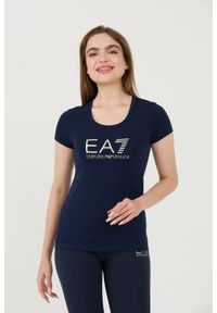 EA7 Emporio Armani - EA7 Granatowy t-shirt ze srebrnym logo. Kolor: niebieski