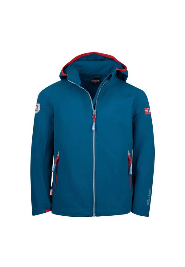 TROLLKIDS - Kurtka Trollkids Lekka Softshell Kolor Petrol. Kolor: wielokolorowy, zielony, żółty, turkusowy, niebieski. Materiał: elastan, poliamid. Sport: turystyka piesza