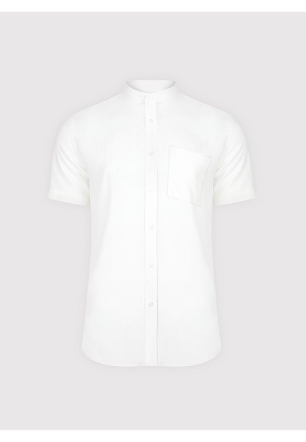 Pako Lorente - PAKO LORENTE - Lniana biała koszula męska ze stójką. Typ kołnierza: kołnierzyk stójkowy. Kolor: biały, czarny. Materiał: len. Długość rękawa: krótki rękaw. Długość: krótkie. Wzór: gładki