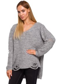 MOE - Luźny asymetryczny sweter oversize z modnymi dziurami. Materiał: jeans, akryl. Długość: krótkie #1