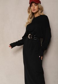 Renee - Czarna Pudełkowa Sukienka z Dzianiny z Wiskozą Maziala. Okazja: na co dzień. Kolor: czarny. Materiał: wiskoza, dzianina. Długość rękawa: długi rękaw. Styl: casual, elegancki
