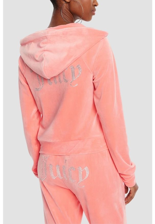 Juicy Couture - JUICY COUTURE Brzoskwiniowa damska bluza damska Madison Hoodie, Rozmiar M. Okazja: na co dzień. Kolor: różowy. Materiał: materiał. Styl: casual, klasyczny
