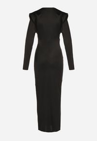 Born2be - Czarna Elegancka Sukienka z Trenem i Rozcięciem Atissa. Okazja: na imprezę. Kolor: czarny. Wzór: aplikacja. Styl: elegancki #6