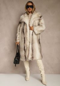 Renee - Biały Płaszcz Futerko o Prostym Kroju z Szerokim Kołnierzem Ezilana. Kolor: biały. Materiał: futro. Styl: elegancki #6