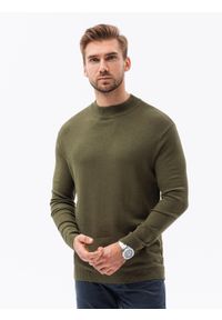 Ombre Clothing - Sweter męski z półgolfem o gładkiej strukturze - oliwkowy V7 - Rozmiar: M. Typ kołnierza: golf. Kolor: oliwkowy. Materiał: wiskoza, nylon. Wzór: gładki