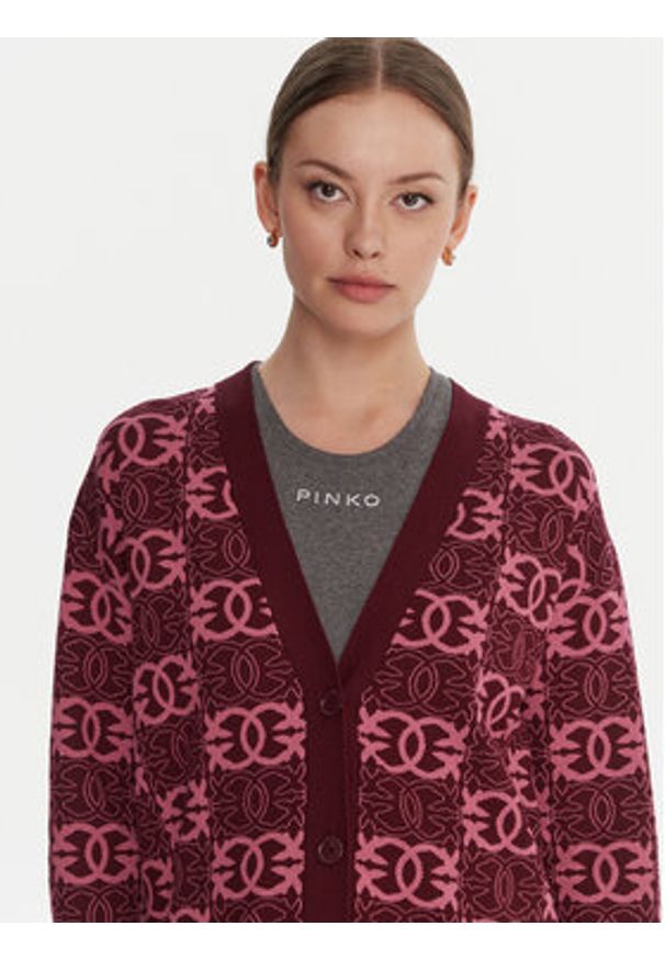 Pinko - PINKO Kardigan Half Breed 106042 A2YD Bordowy Regular Fit. Kolor: czerwony. Materiał: wiskoza