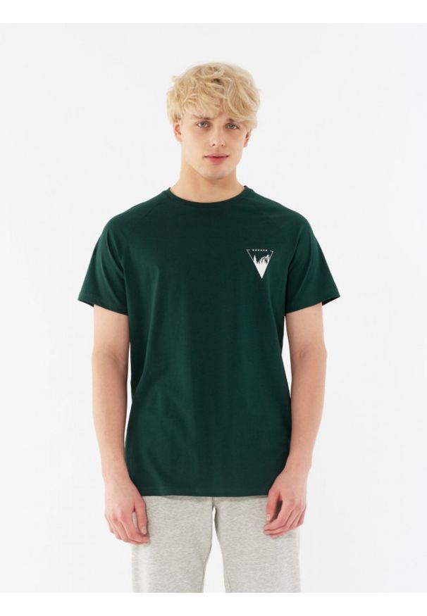 outhorn - T-shirt z nadrukiem męski. Materiał: jersey, materiał, bawełna. Długość rękawa: raglanowy rękaw. Wzór: nadruk