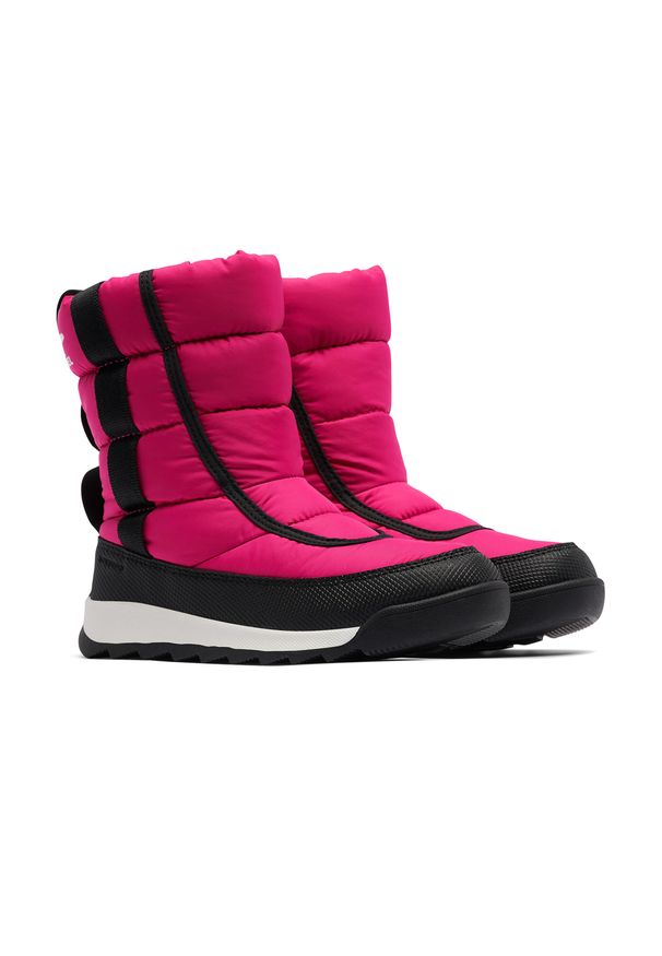 sorel - Śniegowce dziecięce Sorel Outh Whitney II Puffy Mid. Kolor: czarny, różowy, wielokolorowy. Sezon: zima. Sport: turystyka piesza