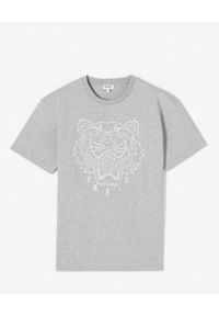 Kenzo - KENZO - Szary t-shirt z tygrysem. Okazja: na co dzień. Kolor: szary. Materiał: jeans, bawełna. Wzór: aplikacja, paski, haft. Styl: casual, sportowy #6