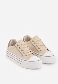 Born2be - Beżowe Klasyczne Trampki na Grubej Podeszwie Araenes. Kolor: beżowy. Materiał: jeans. Szerokość cholewki: normalna. Wzór: gładki. Styl: klasyczny #8