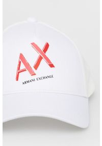 Armani Exchange czapka z daszkiem kolor biały z nadrukiem. Kolor: biały. Wzór: nadruk