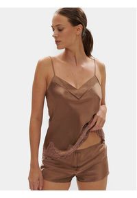 Simone Pérèle Koszulka piżamowa Nocturne 17F900 Beżowy Comfort Fit. Kolor: beżowy. Materiał: jedwab