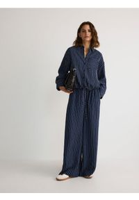 Reserved - Spodnie palazzo - granatowy. Kolor: niebieski. Materiał: wiskoza, tkanina #1