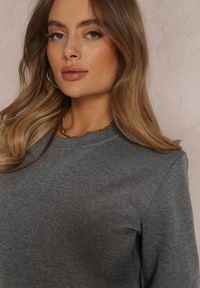 Renee - Ciemnoszara Bluza Diyo. Kolor: szary. Materiał: jeans, polar, materiał. Długość rękawa: długi rękaw. Długość: długie. Wzór: jednolity, prążki. Sezon: jesień, zima. Styl: klasyczny #4